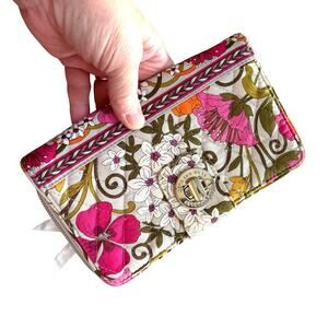 Vera Bradley quilted cotton zip around wallet pink white gray green turn lock